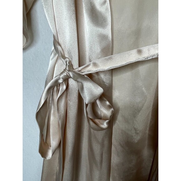 Val Mode Lingerie Long Tie Robe Light Peach Chiffon Sleeves Floral Collar Size L - Picture 7 of 14